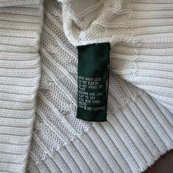 Vintage Lauren Active Ralph Lauren White Cable Knit V-Neck Sweater Size L - Picture 6 of 8